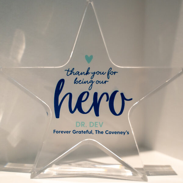 Enso Hero 600px hero star with message of gratitude to Dr. Dev from a patient